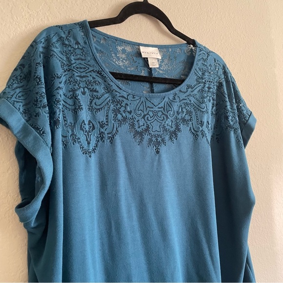 Ava & Viv woman’s 3X blouse dolman sleeve upper sheer paisley design casual - Picture 4 of 7